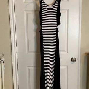 Black and white stripped dress with waist slits